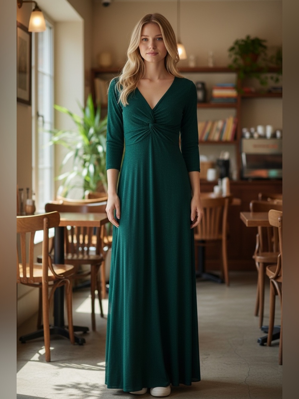Knot-Front V-Neck Maxi Dress in Forest Green | PTP- 16-19” | L- 56”